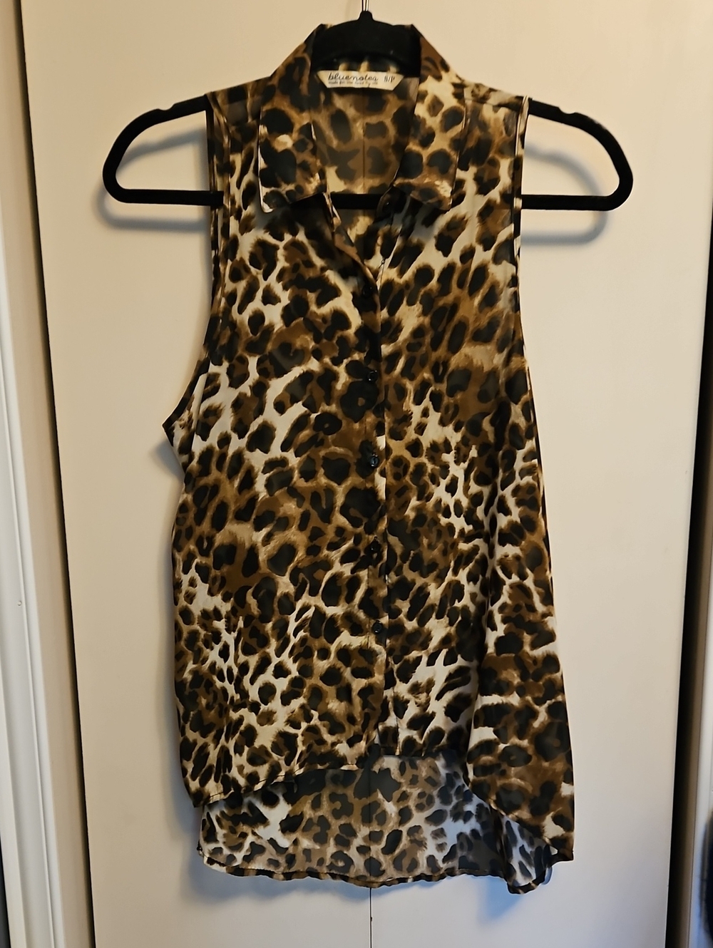 Bluenotes Leopard Print Sleeveless Button-Up Camisole - Brown Black Sz Small